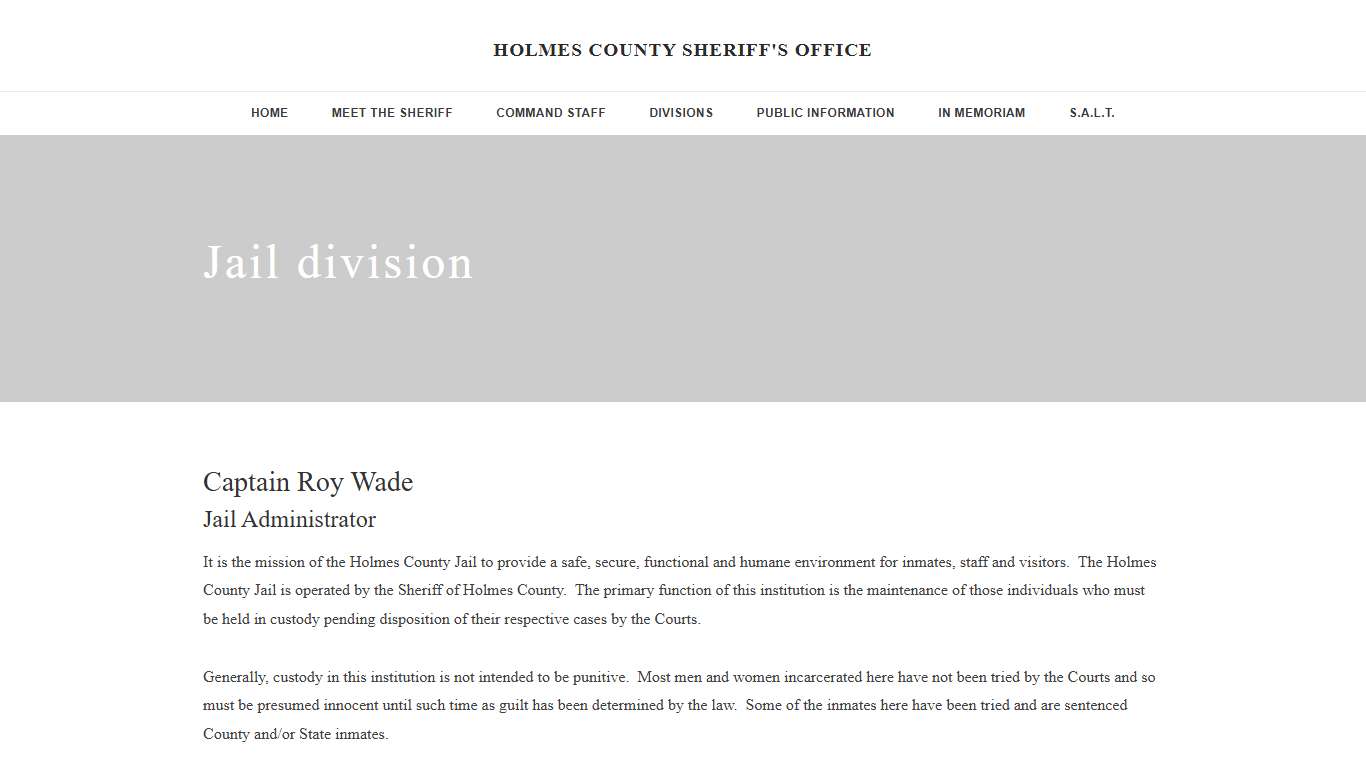 Jail - HOLMES COUNTY SHERIFF'S OFFICE